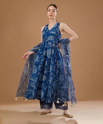 Royal blue chanderi anarkali set 1