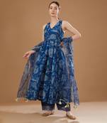 Royal blue chanderi anarkali set