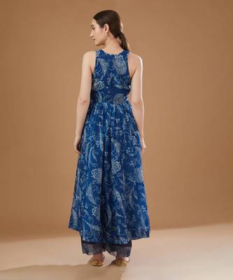 Royal blue chanderi anarkali set 4