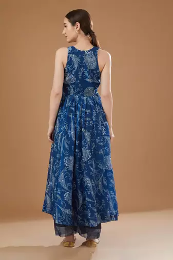 Royal blue chanderi anarkali set