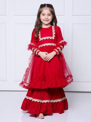 Magenta velvet suit with sharara 1