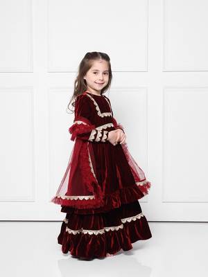 Maroon velvet suit with sharara 2