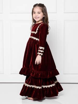 Maroon velvet suit with sharara 4