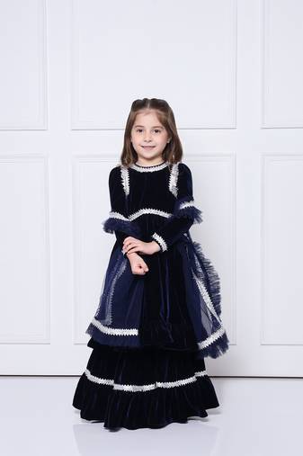 Navy blue velvet suit with sharara