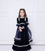 Navy blue velvet suit with sharara