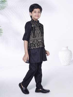 black full sleeves gold embriodered jacket with kurta pyjama set 3