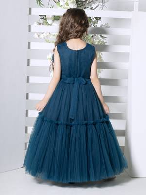 teal sleeveless solid tiered party gown 2