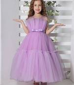 lilac sleeveless solid tiered party gown