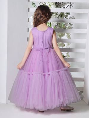 lilac sleeveless solid tiered party gown 2