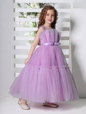 lilac sleeveless solid tiered party gown 3