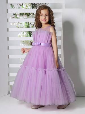 lilac sleeveless solid tiered party gown 4