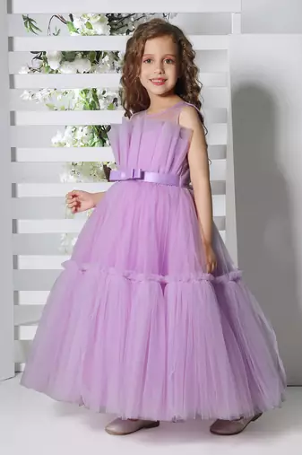 lilac sleeveless solid tiered party gown