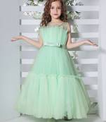 sea green sleeveless solid tiered party gown