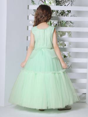 sea green sleeveless solid tiered party gown 2