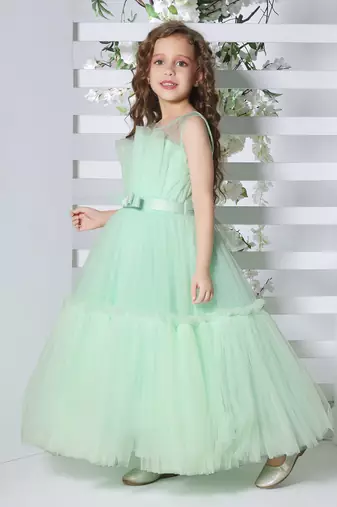 sea green sleeveless solid tiered party gown