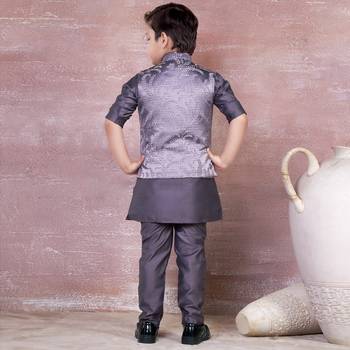 mauve self design viscose kurta pyjama and jacket set for boys 3