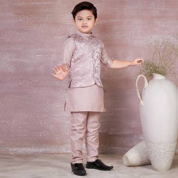 onion pink self design viscose kurta pyjama and jacket set for boys 1