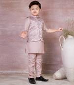 onion pink self design viscose kurta pyjama and jacket set for boys