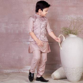 onion pink self design viscose kurta pyjama and jacket set for boys 2