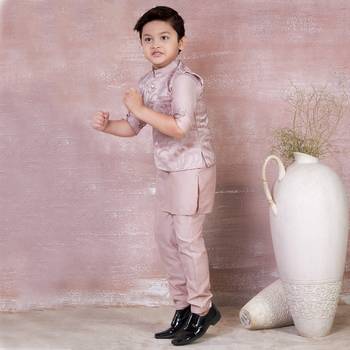 onion pink self design viscose kurta pyjama and jacket set for boys 3