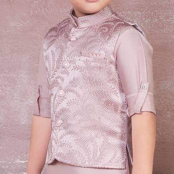 onion pink self design viscose kurta pyjama and jacket set for boys 4