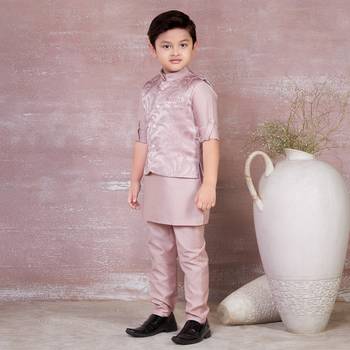 onion pink self design viscose kurta pyjama and jacket set for boys 5