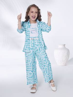 blue 3/4th sleeves all over printed coord set 1