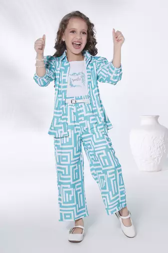 blue 3/4th sleeves all over printed coord set