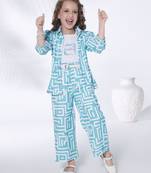 blue 3/4th sleeves all over printed coord set