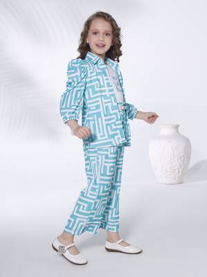 blue 3/4th sleeves all over printed coord set 2