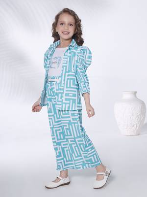 blue 3/4th sleeves all over printed coord set 3