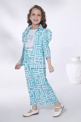 blue 3/4th sleeves all over printed coord set