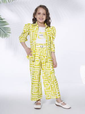 lemon yellow 3/4th sleeves all over printed coord set 1