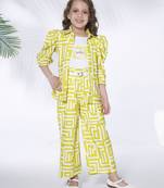 lemon yellow 3/4th sleeves all over printed coord set