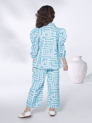 blue 3/4th sleeves all over printed coord set 4