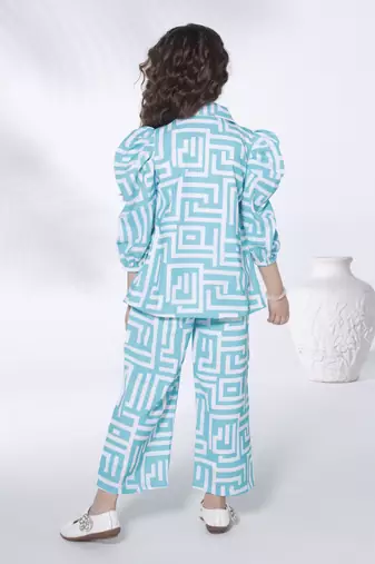 blue 3/4th sleeves all over printed coord set