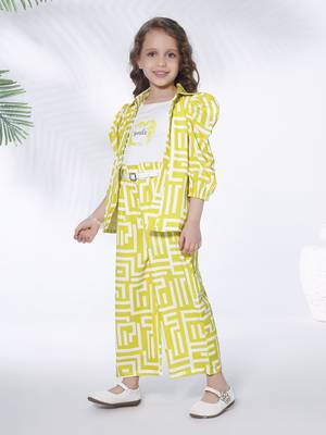 lemon yellow 3/4th sleeves all over printed coord set 2