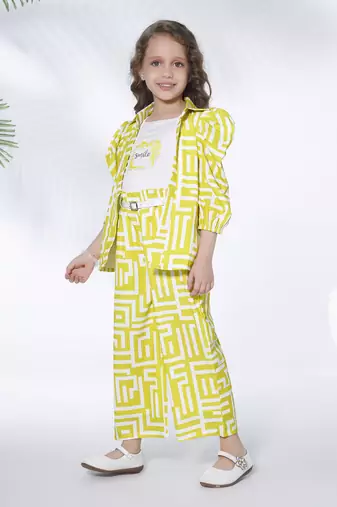lemon yellow 3/4th sleeves all over printed coord set