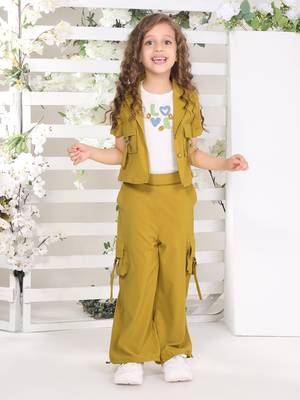 olive embriodered with solid jacket coord set 1
