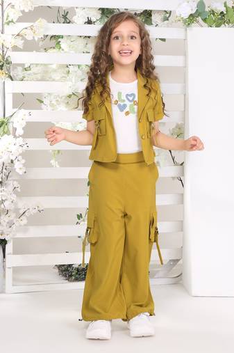 olive embriodered with solid jacket coord set
