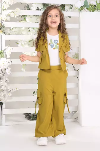 olive embriodered with solid jacket coord set