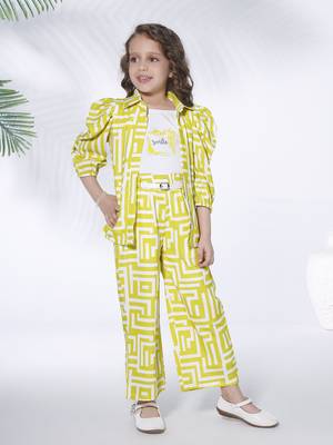 lemon yellow 3/4th sleeves all over printed coord set 3
