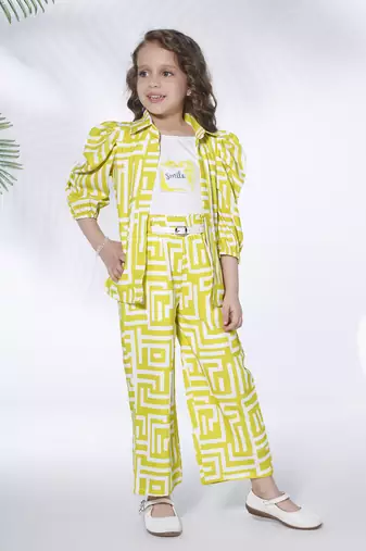 lemon yellow 3/4th sleeves all over printed coord set