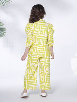 lemon yellow 3/4th sleeves all over printed coord set 4