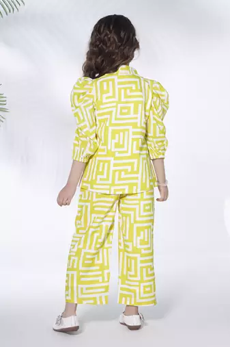 lemon yellow 3/4th sleeves all over printed coord set
