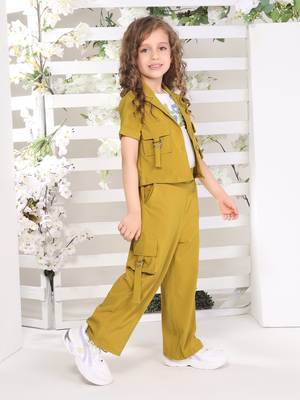 olive embriodered with solid jacket coord set 3
