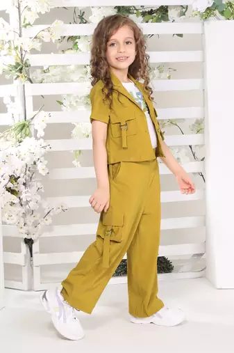 olive embriodered with solid jacket coord set