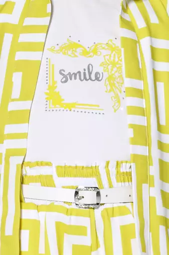 lemon yellow 3/4th sleeves all over printed coord set