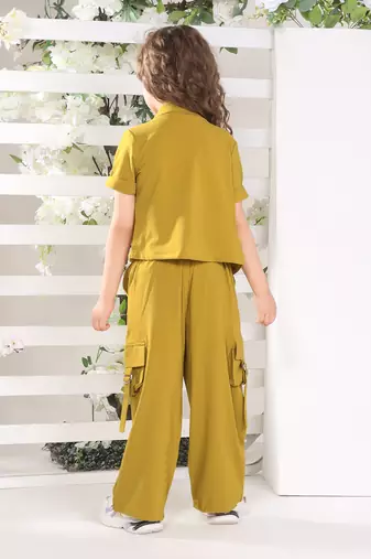 olive embriodered with solid jacket coord set