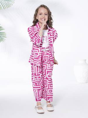 pink 3/4th sleeves all over printed coord set 1